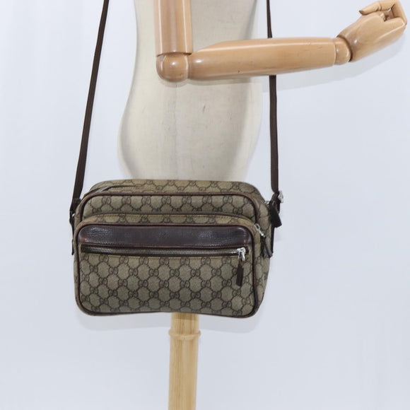 GUCCI GG Supreme Shoulder Bag PVC Brown Silver Auth bs30401