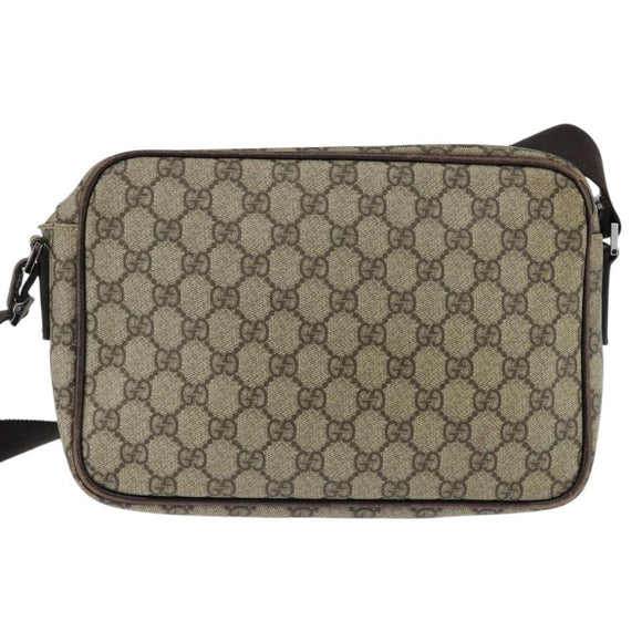 GUCCI GG Supreme Shoulder Bag PVC Brown Silver Auth bs30401