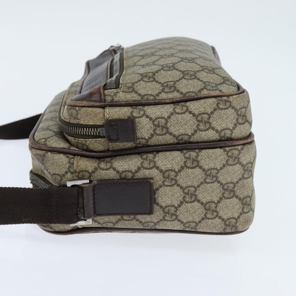 GUCCI GG Supreme Shoulder Bag PVC Brown Silver Auth bs30401