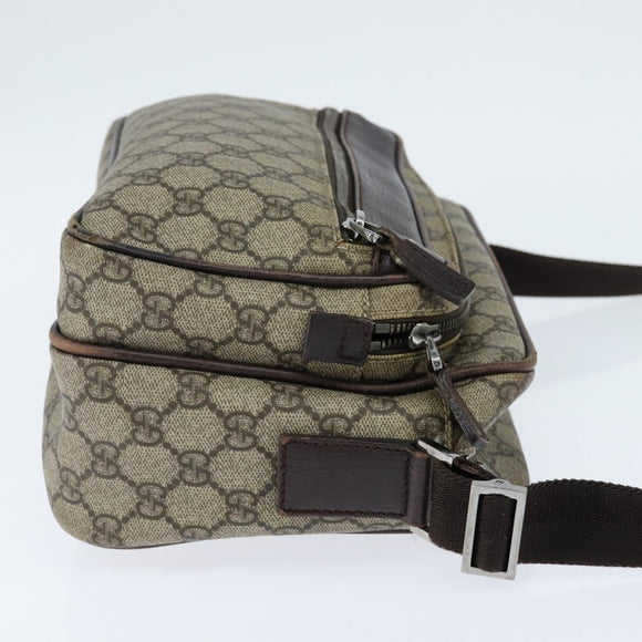 GUCCI GG Supreme Shoulder Bag PVC Brown Silver Auth bs30401