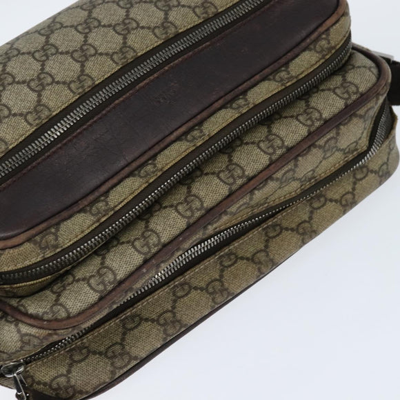 GUCCI GG Supreme Shoulder Bag PVC Brown Silver Auth bs30401