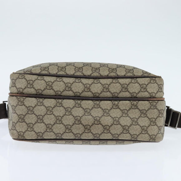 GUCCI GG Supreme Shoulder Bag PVC Brown Silver Auth bs30401