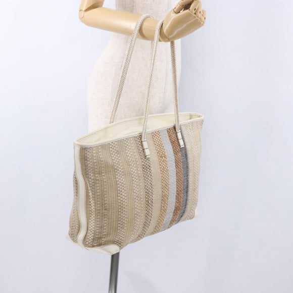 FENDI Tote Bag Canvas Beige Gold Auth bs30403