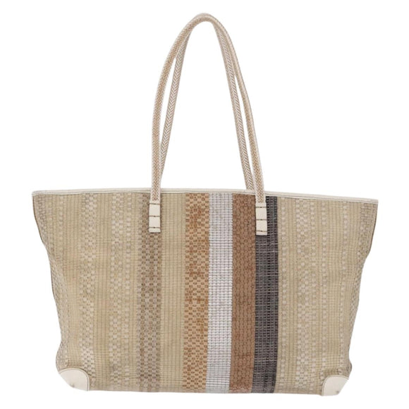 FENDI Tote Bag Canvas Beige Gold Auth bs30403