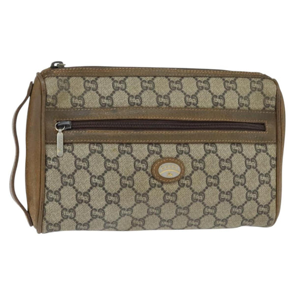 GUCCI GG Plus Supreme Clutch Bag PVC Beige Gold Auth bs30404