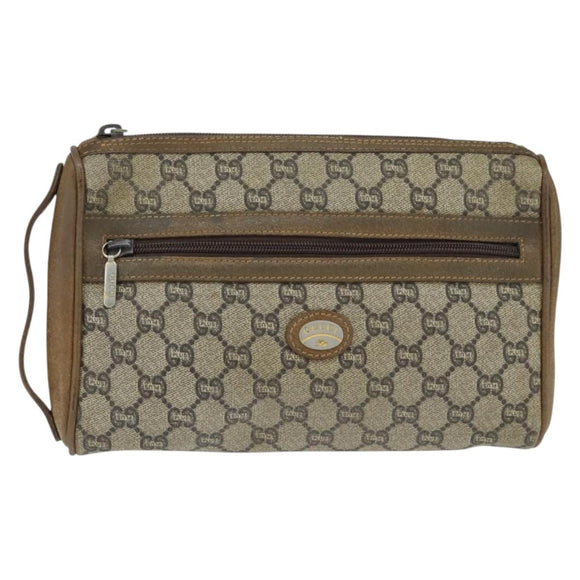 GUCCI GG Plus Supreme Clutch Bag PVC Beige Gold Auth bs30404