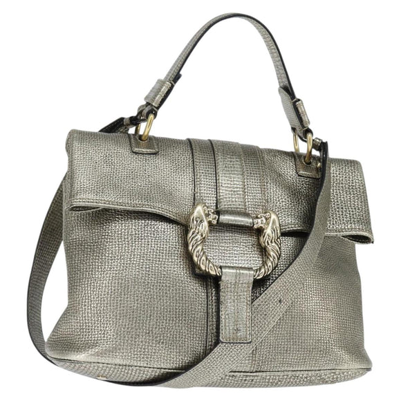 BVLGARI Leoni Handtas Leer 2way Champagne Goud Auth bs30406