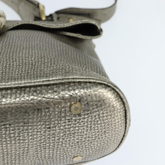 BVLGARI Leoni Handtas Leer 2way Champagne Goud Auth bs30406