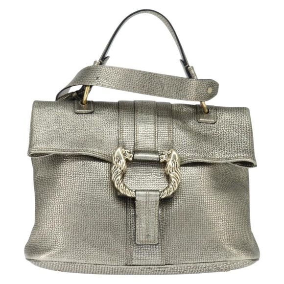BVLGARI Leoni Handtas Leer 2way Champagne Goud Auth bs30406