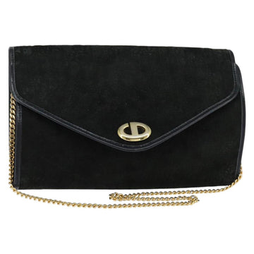 Christian Dior Trotter Canvas Chain Shoulder Bag Suede Black Gold Auth bs30407