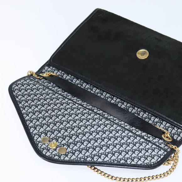 Christian Dior Trotter Canvas Chain Shoulder Bag Suede Black Gold Auth bs30407