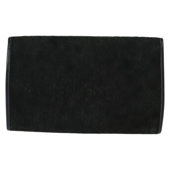 Christian Dior Trotter Canvas Chain Shoulder Bag Suede Black Gold Auth bs30407