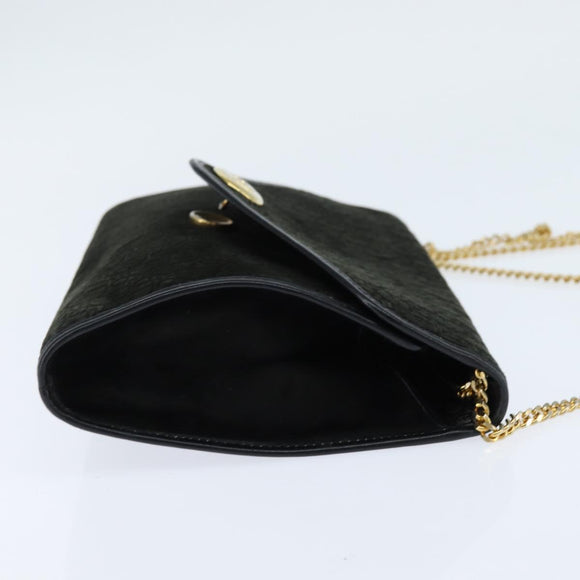 Christian Dior Trotter Canvas Chain Shoulder Bag Suede Black Gold Auth bs30407