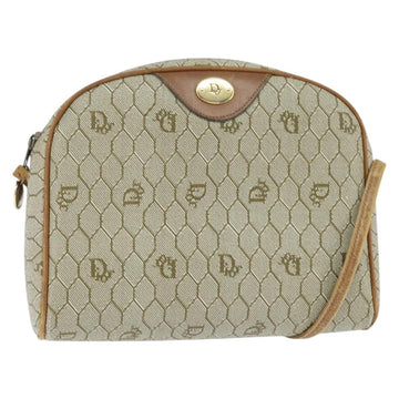Christian Dior Honeycomb Canvas Shoulder Bag PVC Leather Beige Auth bs30408