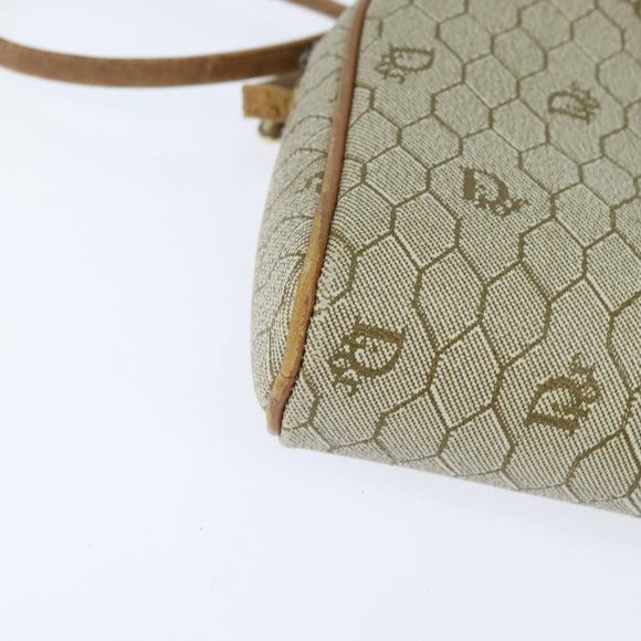 Christian Dior Honeycomb Canvas Shoulder Bag PVC Leather Beige Auth bs30408