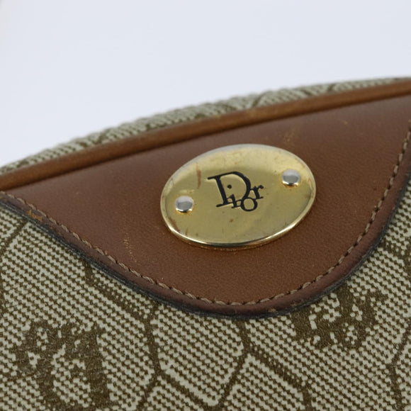Christian Dior Honeycomb Canvas Shoulder Bag PVC Leather Beige Auth bs30408