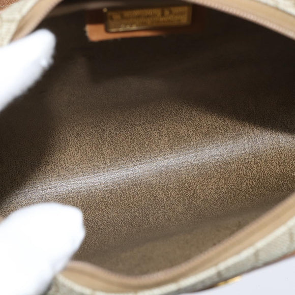 Christian Dior Honeycomb Canvas Shoulder Bag PVC Leather Beige Auth bs30408