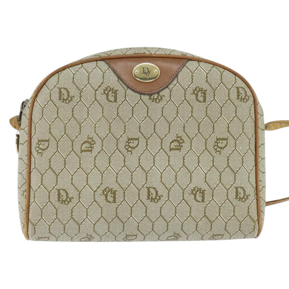 Christian Dior Honeycomb Canvas Shoulder Bag PVC Leather Beige Auth bs30408