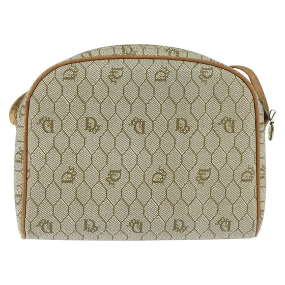 Christian Dior Honeycomb Canvas Shoulder Bag PVC Leather Beige Auth bs30408