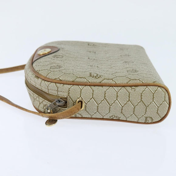 Christian Dior Honeycomb Canvas Shoulder Bag PVC Leather Beige Auth bs30408