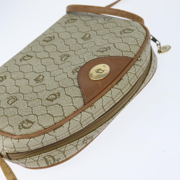 Christian Dior Honeycomb Canvas Shoulder Bag PVC Leather Beige Auth bs30408