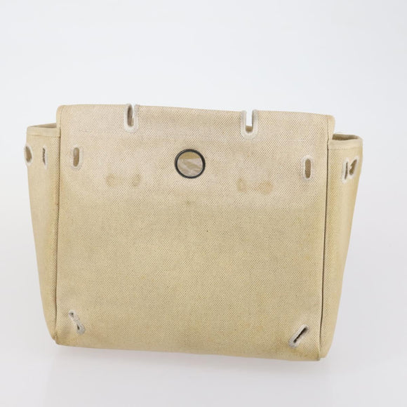HERMES Her bag Hand Bag Canvas Coated Canvas 3 Set Beige Black Auth bs30411