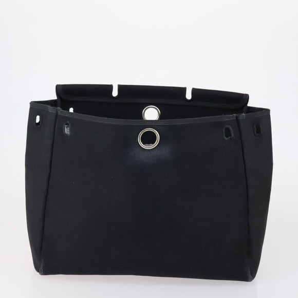 HERMES Her bag Hand Bag Canvas Coated Canvas 3 Set Beige Black Auth bs30411