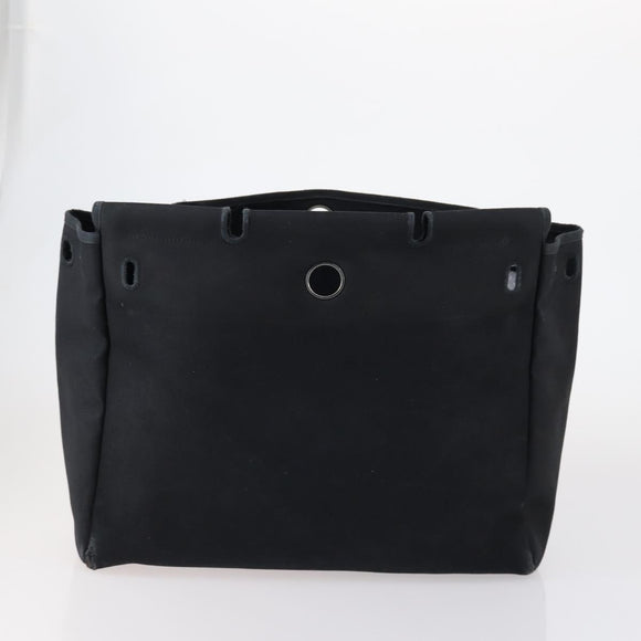 HERMES Her bag Hand Bag Canvas Coated Canvas 3 Set Beige Black Auth bs30411