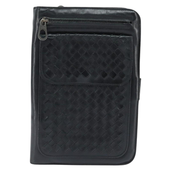 BOTTEGA VENETA INTRECCIATO Clutch Bag Leather Black Auth bs30412