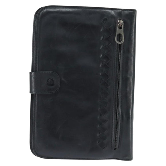 BOTTEGA VENETA INTRECCIATO Clutch Bag Leather Black Auth bs30412