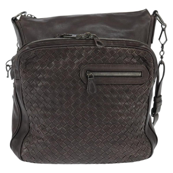 BOTTEGA VENETA INTRECCIATO Shoulder Bag Leather Dark Brown Auth bs30413
