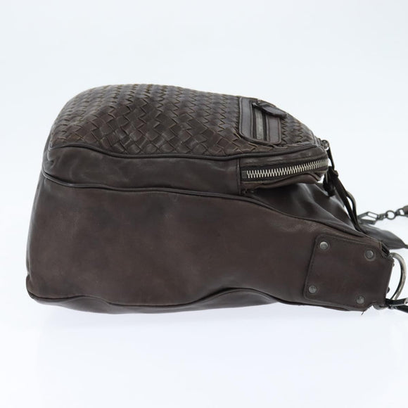 BOTTEGA VENETA INTRECCIATO Shoulder Bag Leather Dark Brown Auth bs30413