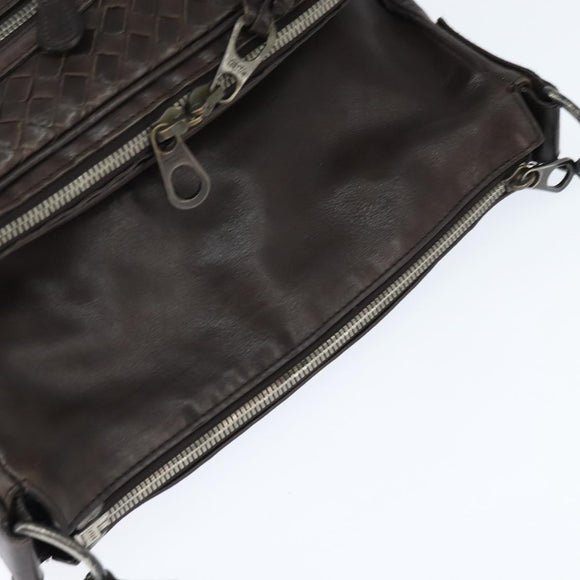 BOTTEGA VENETA INTRECCIATO Shoulder Bag Leather Dark Brown Auth bs30413
