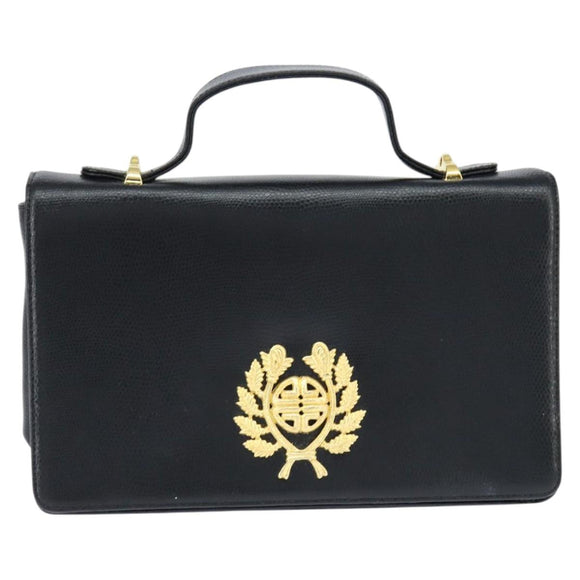 GIVENCHY Hand Bag Leather Black Gold Auth bs30415