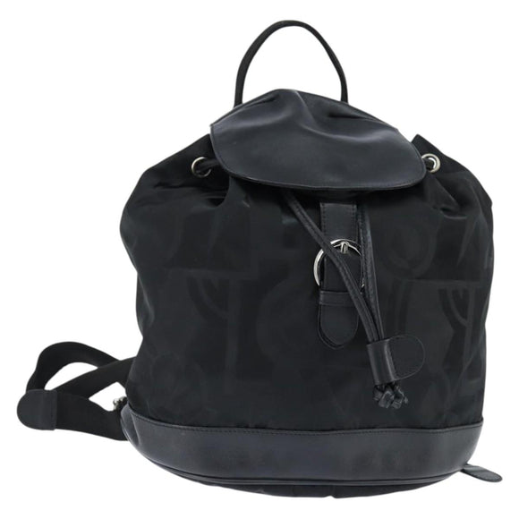 Salvatore Ferragamo Gancini Backpack Nylon Leather Black Silver Auth bs30419