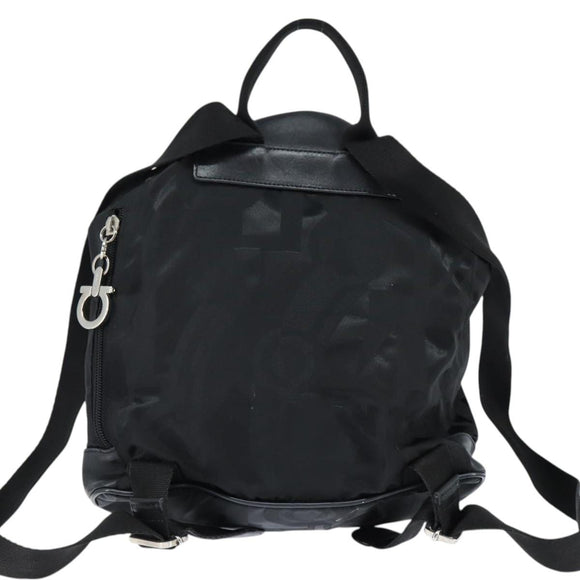 Salvatore Ferragamo Gancini Backpack Nylon Leather Black Silver Auth bs30419