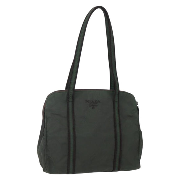 PRADA Tote Bag Nylon Khaki Silver Auth bs30429