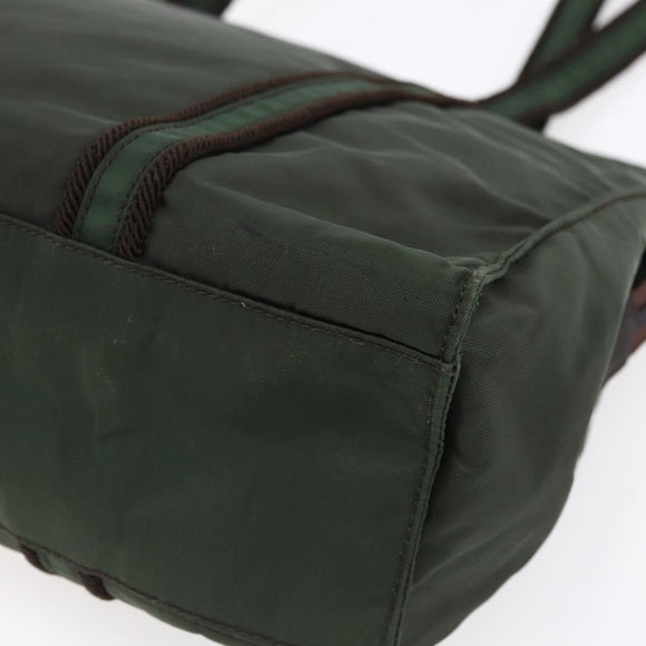 PRADA Tote Bag Nylon Khaki Silver Auth bs30429