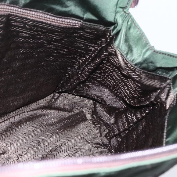 PRADA Tote Bag Nylon Khaki Silver Auth bs30429