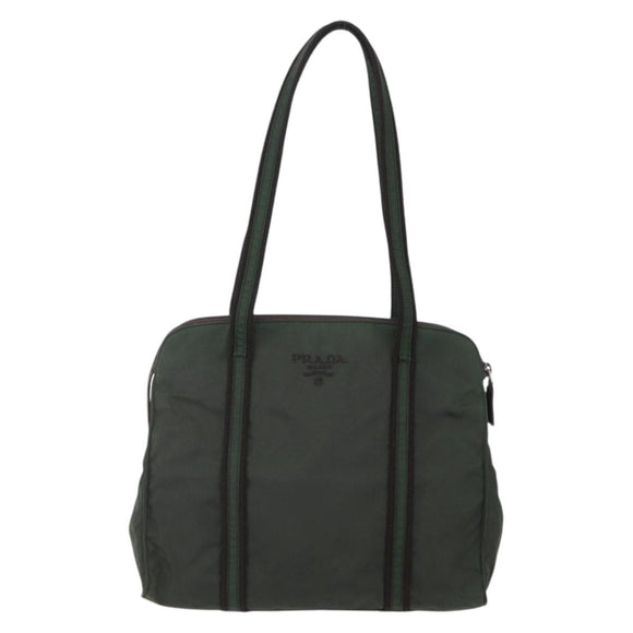 PRADA Tote Bag Nylon Khaki Silver Auth bs30429