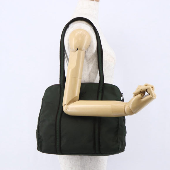 PRADA Tote Bag Nylon Khaki Silver Auth bs30429