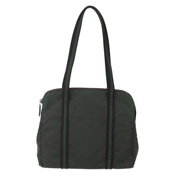 PRADA Tote Bag Nylon Khaki Silver Auth bs30429