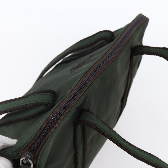 PRADA Tote Bag Nylon Khaki Silver Auth bs30429