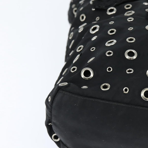 PRADA Grommet Tote Bag Nylon Black Silver Auth bs30430