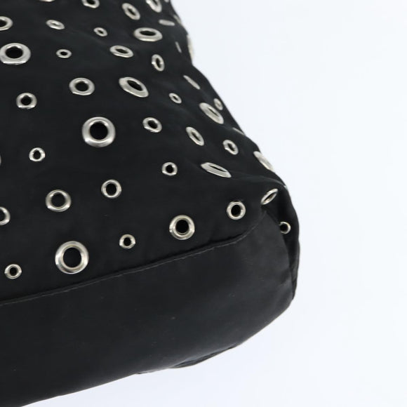 PRADA Grommet Tote Bag Nylon Black Silver Auth bs30430