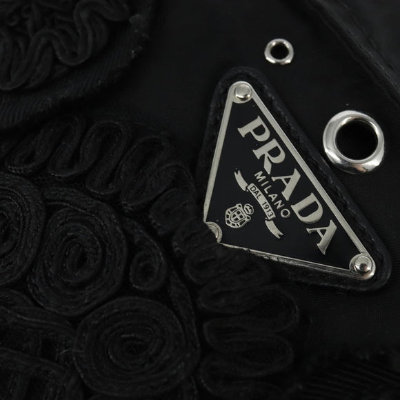 PRADA Grommet Tote Bag Nylon Black Silver Auth bs30430