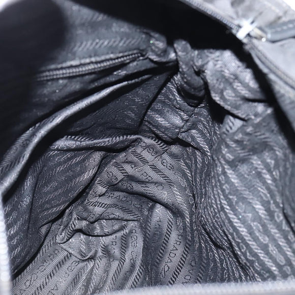 PRADA Grommet Tote Bag Nylon Black Silver Auth bs30430