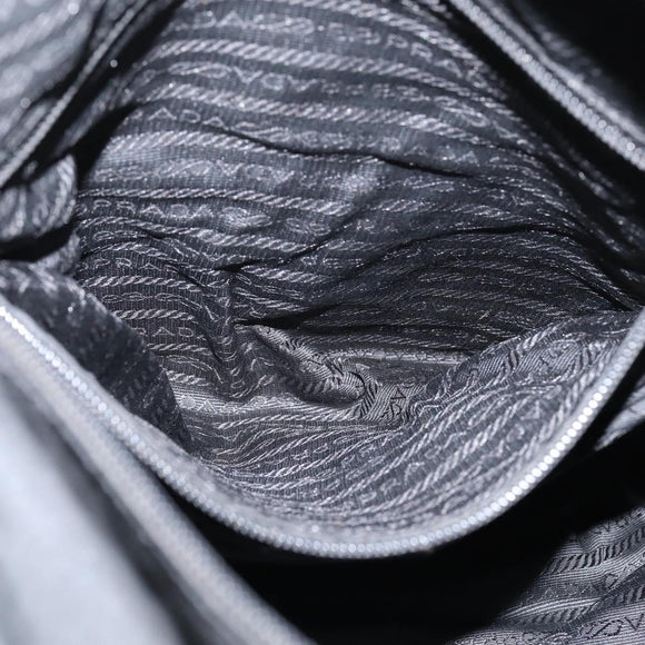 PRADA Grommet Tote Bag Nylon Black Silver Auth bs30430