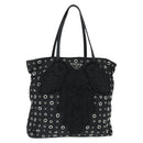 PRADA Grommet Tote Bag Nylon Black Silver Auth bs30430-1