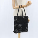 PRADA Grommet Tote Bag Nylon Black Silver Auth bs30430-21